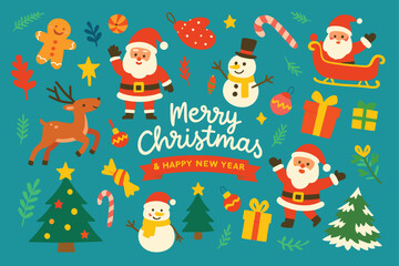 Merry Christmas and Happy New Year Illustration with Santa Claus