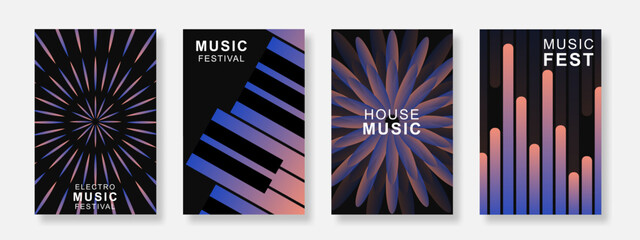 Modern music poster background set. Minimalist Sound Cover template with gradient geometric shape design. Suitable for music festival, party, flyer, social media, club and banner. Vector