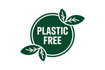 Green plastic free logo with leaves symbolizing eco friendly products and sustainable packaging for environmental awareness