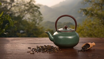 Chinese clay teapot filled with green tea, highlighting the benefits of hydration