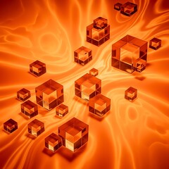 Abstract Cubes on Orange Background - A Modern Geometric Design.