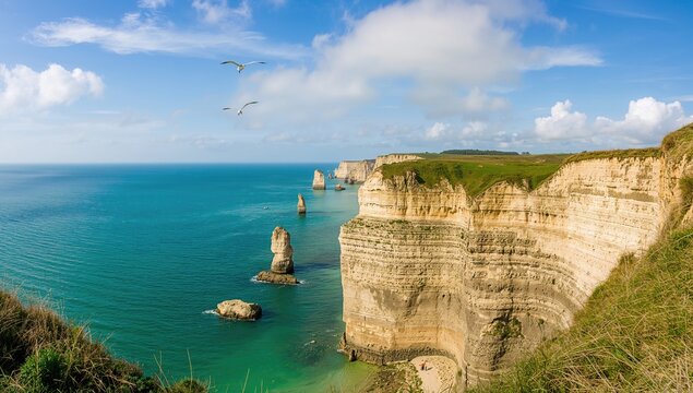 Breathtaking panoramic scene of dramatic cliffs, showcasing erosion risk