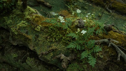 Flora from Northern Russia, showcasing the unique plant life in a macro view, seasonal change