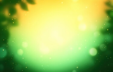Abstract green and yellow gradient background with glowing light spots and soft bokeh effects creating a peaceful, dreamy atmosphere