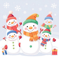 Festive Group of Snowmen Celebrating Christmas in the Snow