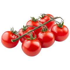 Fresh organic cherry tomatoes on the vine isolated against a white background for healthy eating ideas