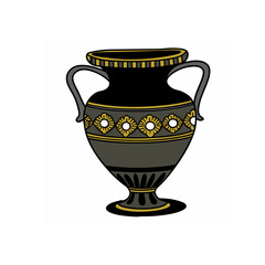 Ancient greek black and gold amphora with floral motif