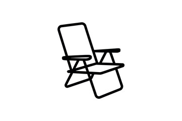 Minimalist line drawing of a folding camping chair on a white background perfect for summer vacation designs