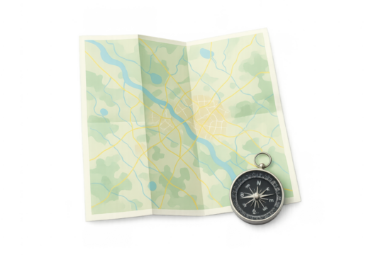 Map and compass for travel navigation planning