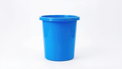 A blue recycling container against a white backdrop, promoting sustainability efforts