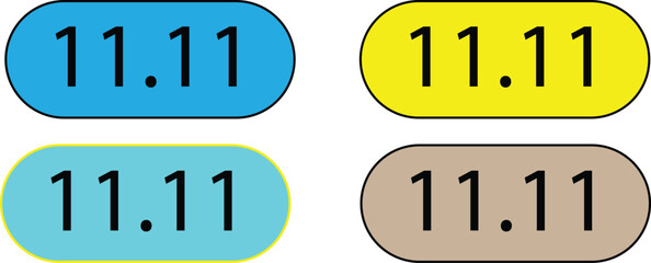Colorful 11.11 sale vector labels for online shopping promotions, discounts, and festive offers design, colorful labels.
