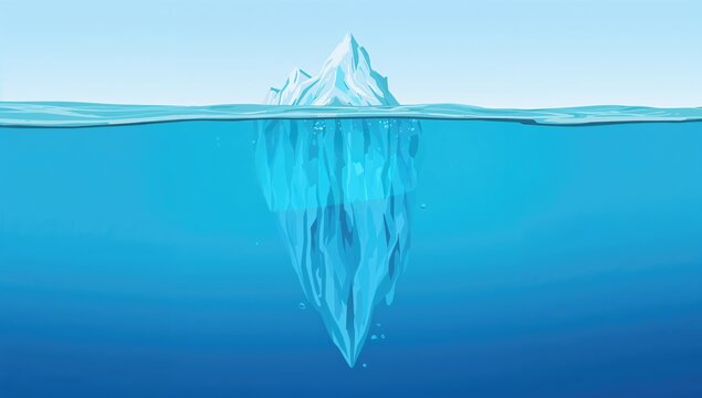 Cartoon style iceberg with underwater perspective. 2D illustration.