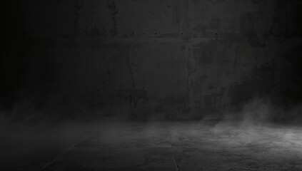 Pitch-black studio space with a dark abstract cement wall, enhancing focus and concentration