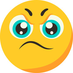 Fototapeta premium Yellow Emoticon Face Expressing Anger With Intense Scowl and Deep Blue Eyes With Light Reflection Isolated on Transparent Background