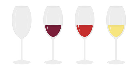 Wine Glasses Empty Red Rosso and White Wine Day Greeting or Tasting Minimal Flat Design Element Set. Isolated Vector illustration Food Themed Recipe Menu Cards Banner, leaflets, labels, price, posters