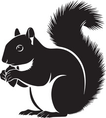 Obraz premium Black silhouette of a squirrel holding a nut facing right Keywords: squirrel, silhouette, animal