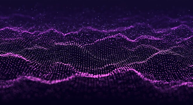 Abstract Digital Waveform of Glowing Purple Particles.