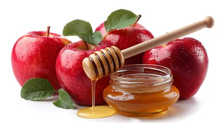 Apple with honey Jewish traditional isolated on the white background
