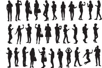 People Using Smartphones Silhouette Set – Black Silhouettes Talking, Texting, and Taking Photos