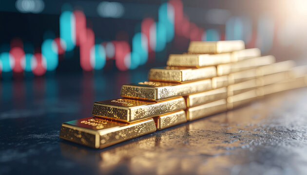 3D gold bars forming an upward graph line representing market growth