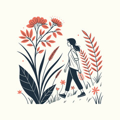 girl with flowers vector illustration