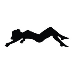 Silhouette of a woman lying down with arms outstretched on white background
