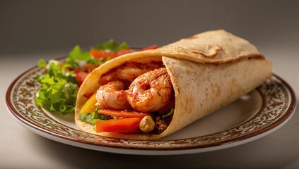 Peruvian shawarma wrap with vegetables and chicken, fiber-dense choice