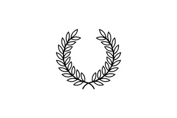 Elegant laurel wreath illustration in black and white for awards and achievements design element on white background