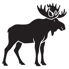 Silhouette of a large moose with wide antlers animal