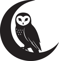 Silhouette of an Owl Perched on a Crescent Moon Illustration