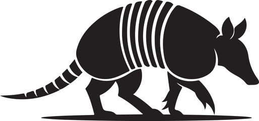 Stylized Black and White Armadillo Illustration Walking Silhouette Isolated Design