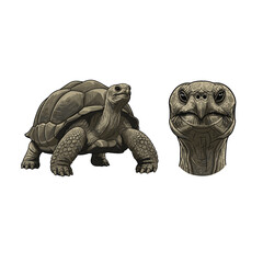 Galápagos Tortoise Fullbody and Head Illustration