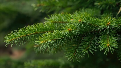 Fluffy fir tree brunch featuring young needles, seasonal change