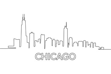 Minimalist chicago skyline outline drawing on white background showcasing iconic architecture and urban design style