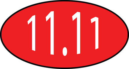 Red oval icon with white "11.11" text, outlined in black for clarity.