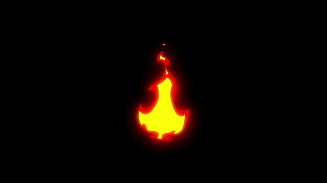 Animated cartoon fire element . Animated fire burning brightly, perfect for dynamic visual effects. 