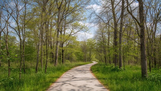White pathway through a natural forest, ideal for outdoor exploration
