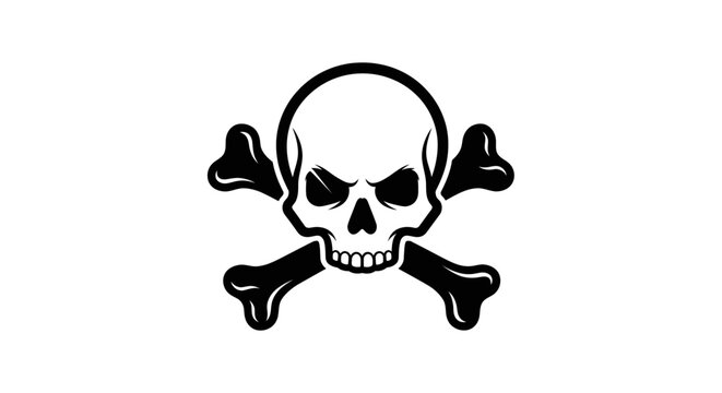 A menacing black and white skull and crossbones symbol, often associated with pirates, danger, or poison, depicted against a plain background.
