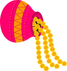 floral pot pouring marigold flowers indian wedding backdrop decoration vector illustration