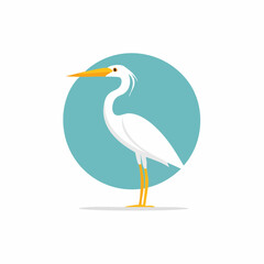 Elegant Heron Illustration with a Teal Circle Backdrop, Wildlife Portrayal