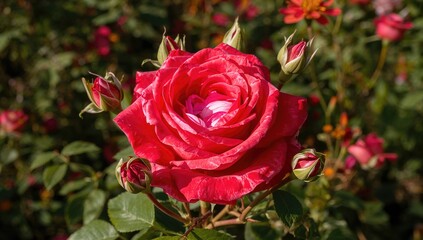 Colorful Rose and Rose Buds in Bloom, seasonal change