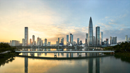 Naklejka premium shenzhen skyline at sunset