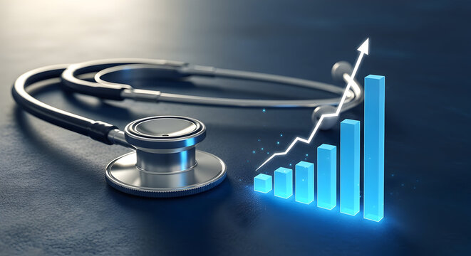 Stethoscope and rising bar graph symbolizing healthcare cost increase.