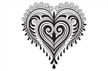 Intricate black and white heart design with swirling ornamental details