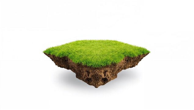 Floating island featuring greenery on a white backdrop, suitable for editorial use