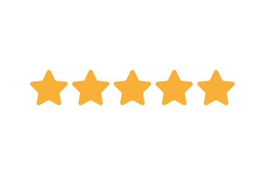Five gold stars representing excellent customer satisfaction and top quality service on a white background