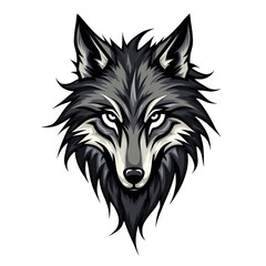 Fototapeta premium Fierce gray wolf head mascot illustration. An intense animal symbol with powerful and serious expression