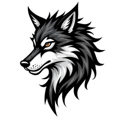 Naklejka premium Fierce angry wolf head illustration showing wild canine mascot. black and gray graphic with an intense look
