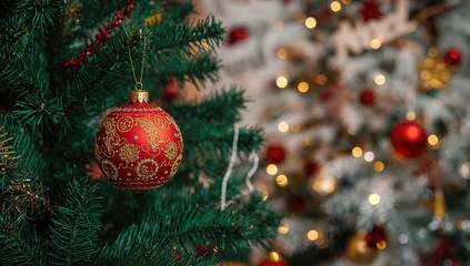 Obraz premium Festive Christmas tree ornament, a decorative holiday piece for seasonal celebrations