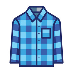 Blue Plaid Flannel Shirt Icon Graphic with Pocket and Buttons